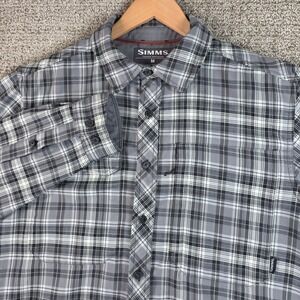 SIMMS Flannel Shirt Jacket Men's Plaid Button Up Long Sleeve Size Medium Gray
